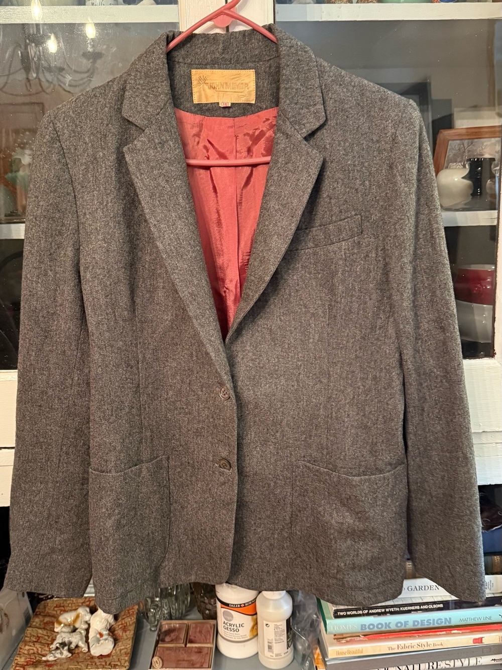 Gray Wool-Blend Women's Blazer with Notch Lapel